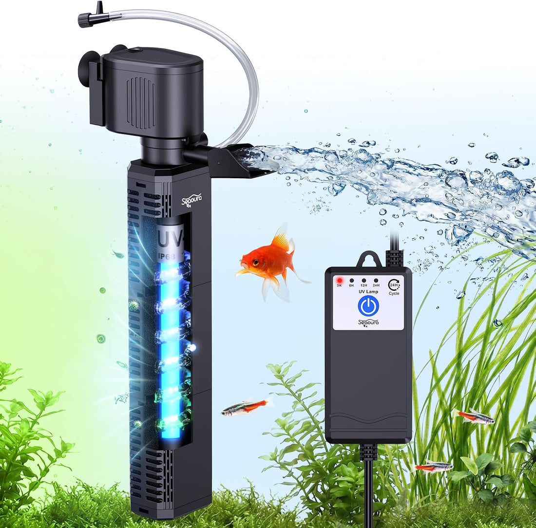 SEAOURA UV Aquarium Filter with Timer For20-40Gal Fish Tank Quiet