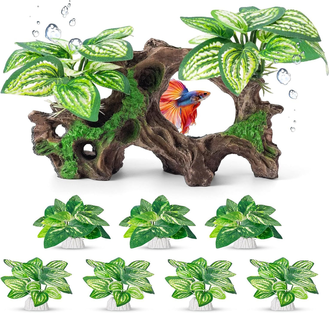 CousDUoBe 12 Pcs Betta Fish Tank Decor，Silk Aquarium Plants Green