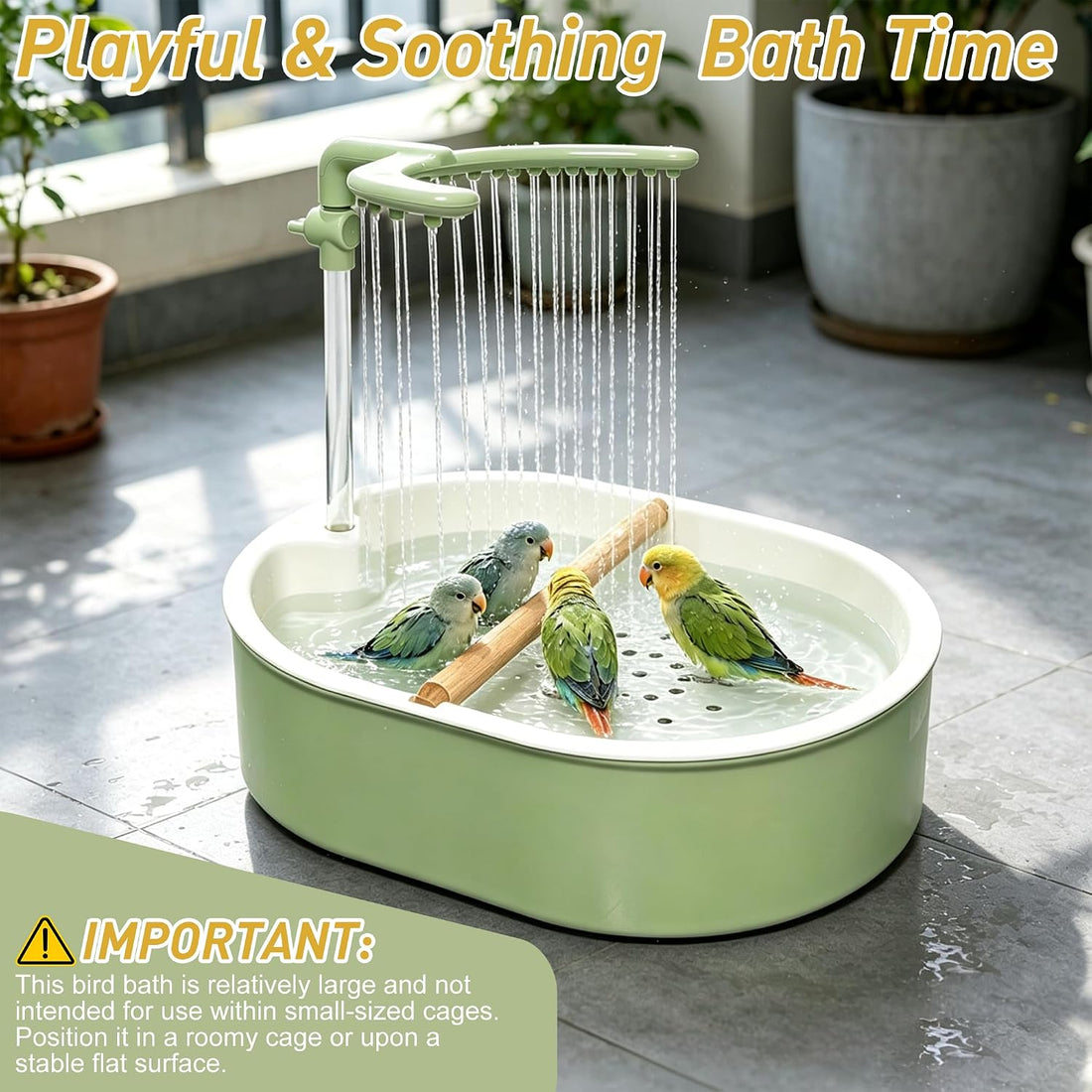 Indoor Bird Bath Fountain, Automatic Dual Rainfall Parrot Shower
