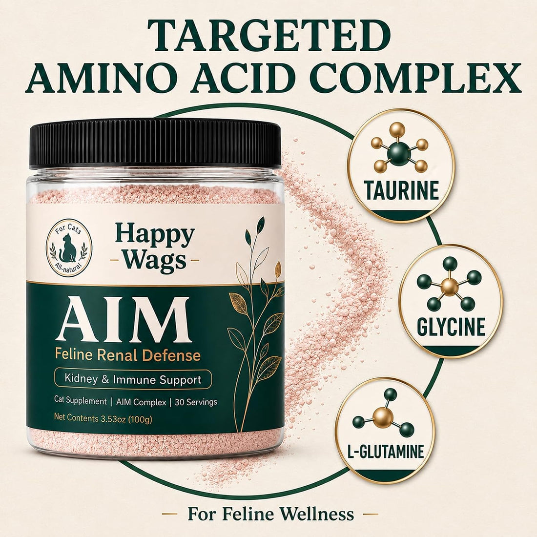 Happy Wags Aim for Cats, Daily Renal Wellness Powder with Amino Acids