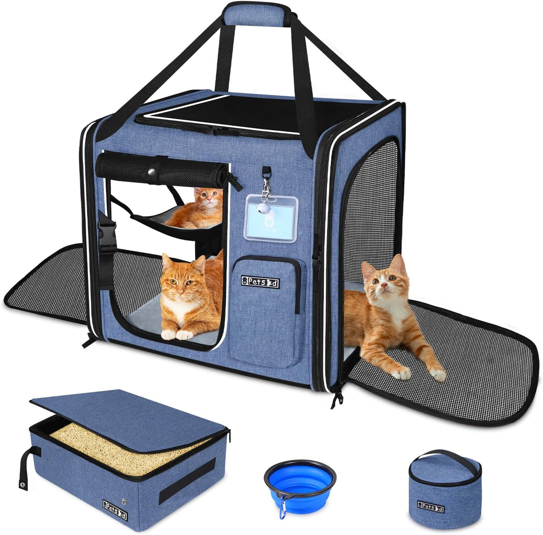 Petskd 2 in 1 Double Cat Car Travel Carrier with Litter Box