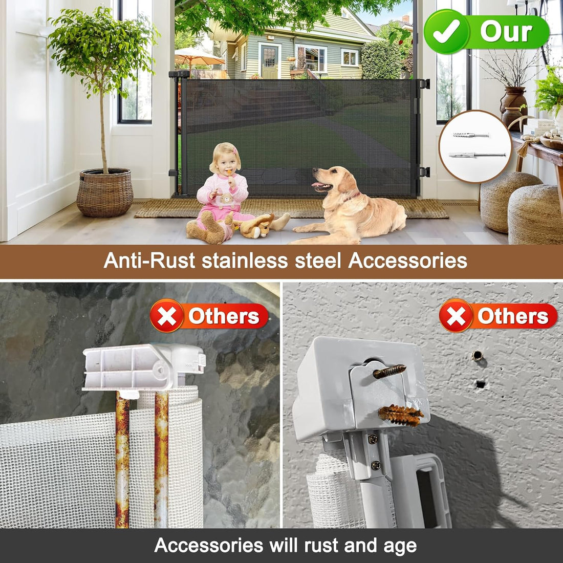 Weatherproof Outdoor Retractable Gate for Dogs with No Rust Stainless