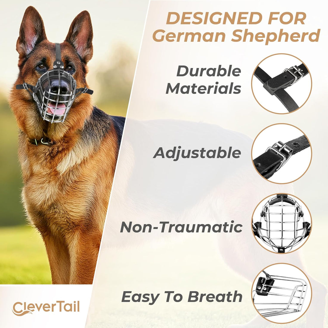 CleverTail German Shepherd Muzzle for Large Sized Dog