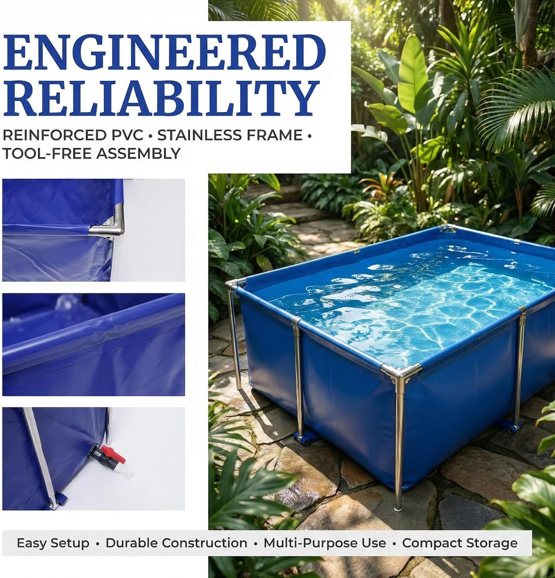 128 Gal Canvas Fish Pond, Above Ground Koi Fish Tank with Steel Frame