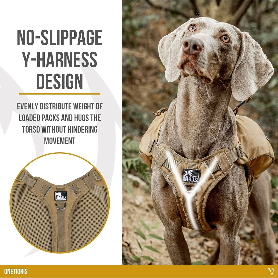 ONETIGRIS Y-Shaped Dog Backpack No Pull CAMLUS Dog Saddle Bag
