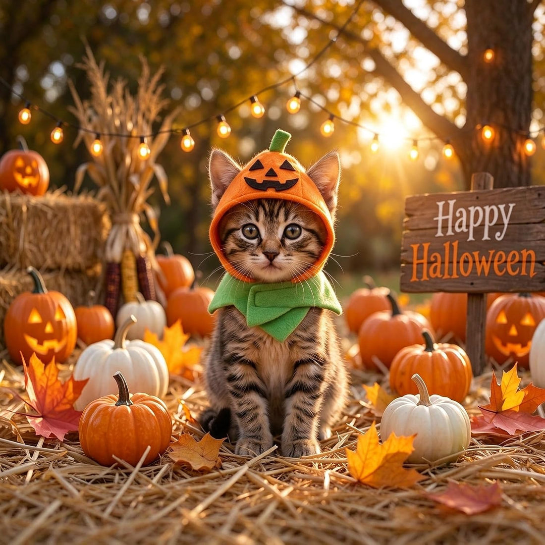 Idepet Cat Costume Halloween Pumpkin Hat Cats Costume Cute Cloak