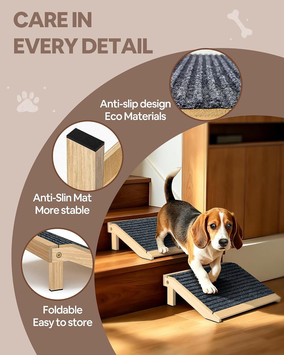 2-Pack Dog Ramp for Stairs,Foldable Dog Ramp Solid Wood Anti-Slip Pet