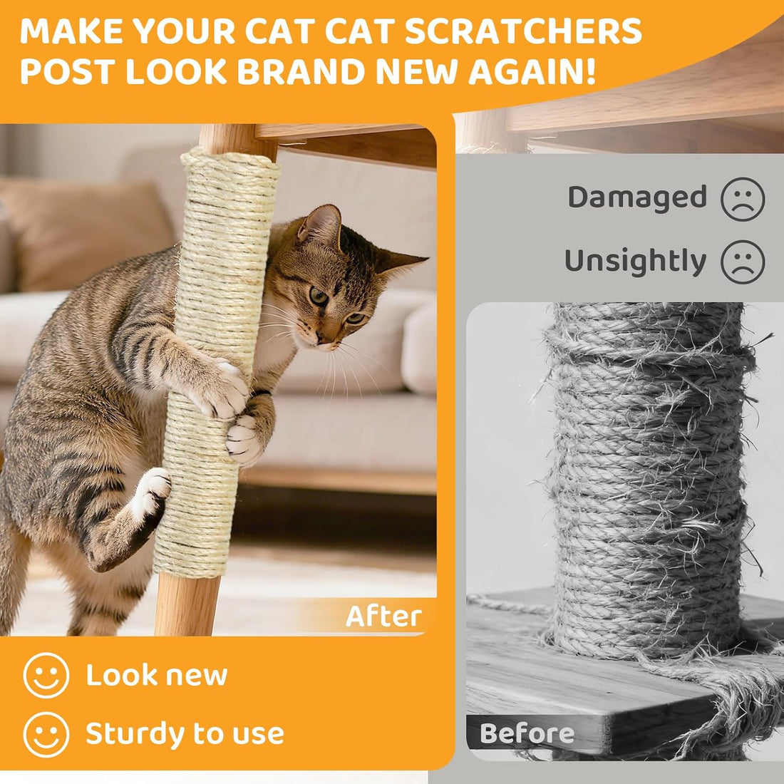 White Sisal Rope for Cat Tree and Scratching Post 5mm 1/5 Inch