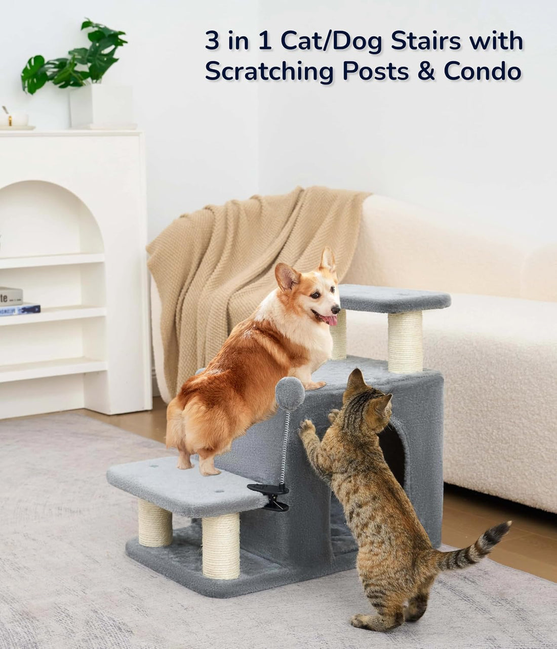 Happi N Pets Cat Stairs for Bed, Stable Pet Step with Condo