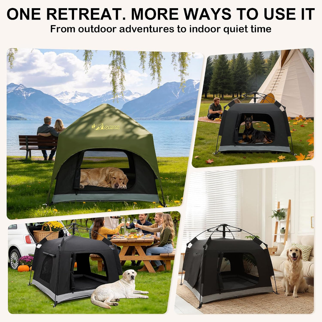 Pop-Up Dog Tent with Removable Floor for Camping and Outdoor Use