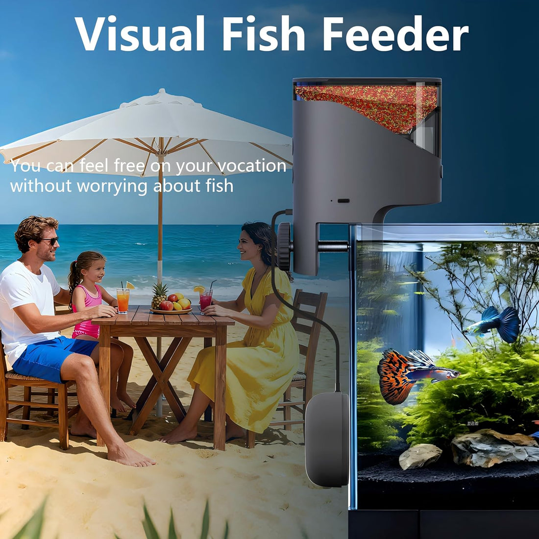 WiFi Automatic Fish Feeder for Aquarium, Flake Feeder with Camera