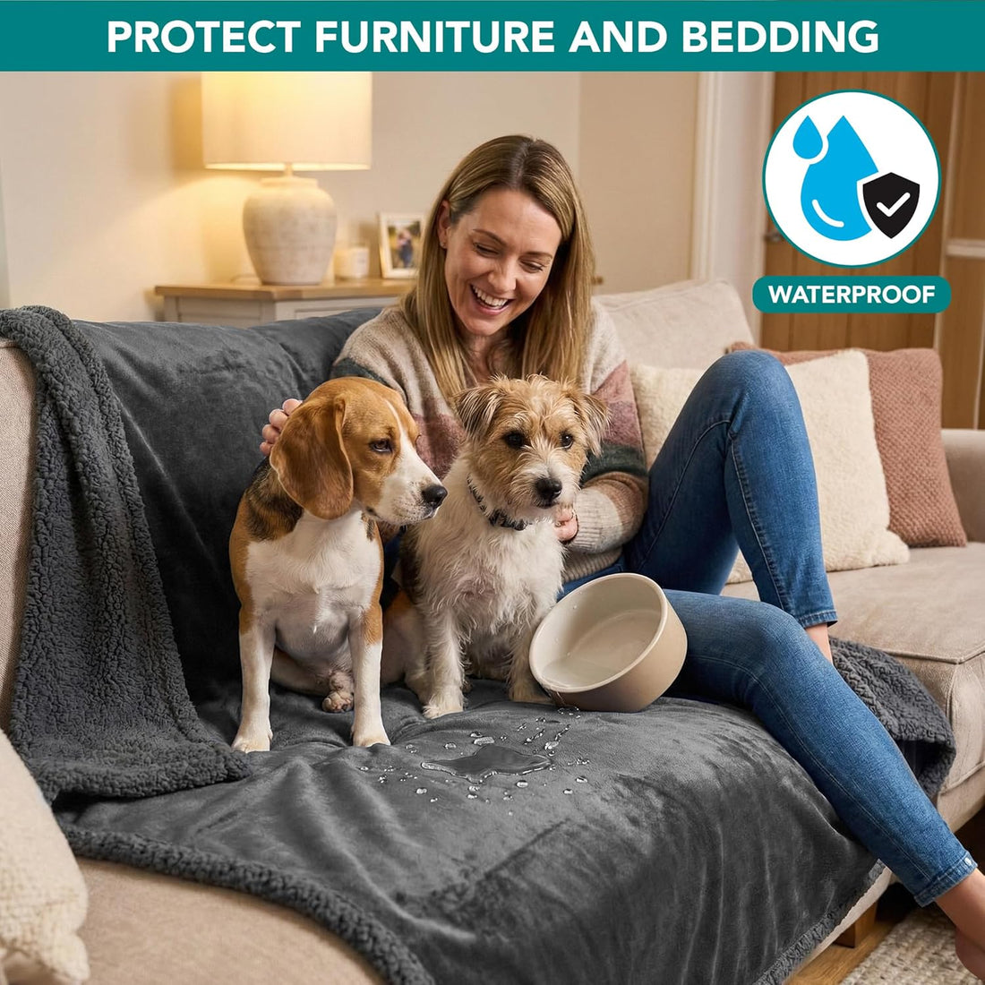 PetAmi Waterproof Dog Blanket for Couch, Extra Large 80x60
