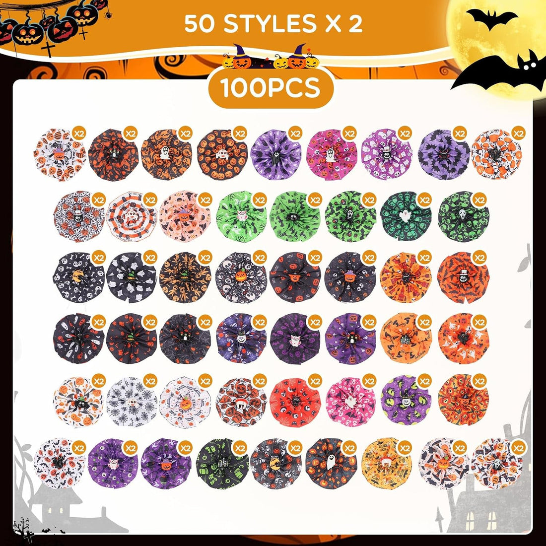 Sweetude 100 Pcs Halloween Dog Collar Flower Bows for Small Medium
