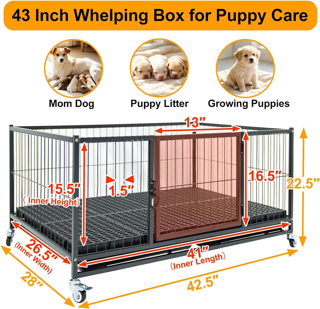 Homey Pet 43" Whelping Box for Dogs and Puppies, Easy Puppy Care
