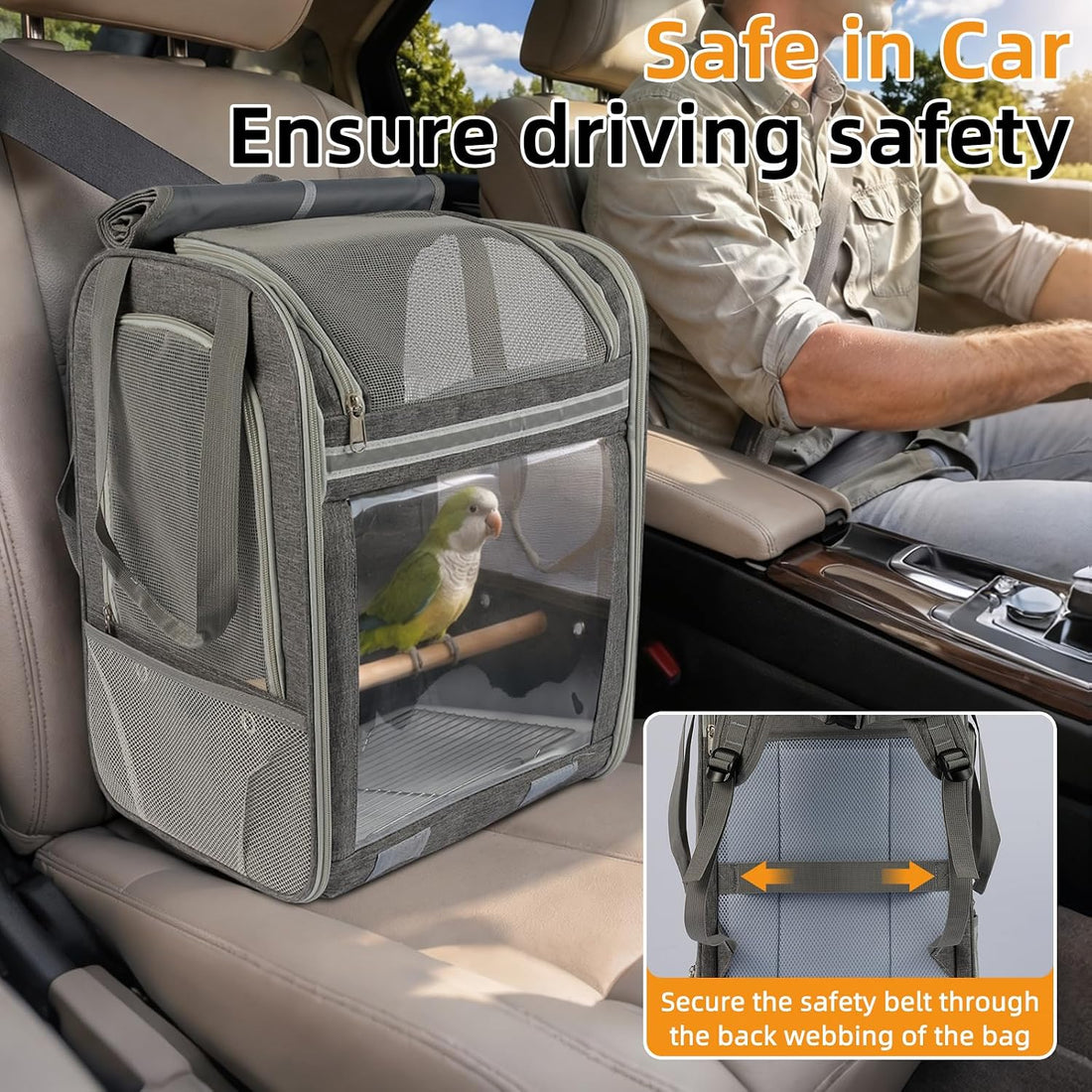 Bird Carrier Backpack Large Parrot Travel Cage with Perch