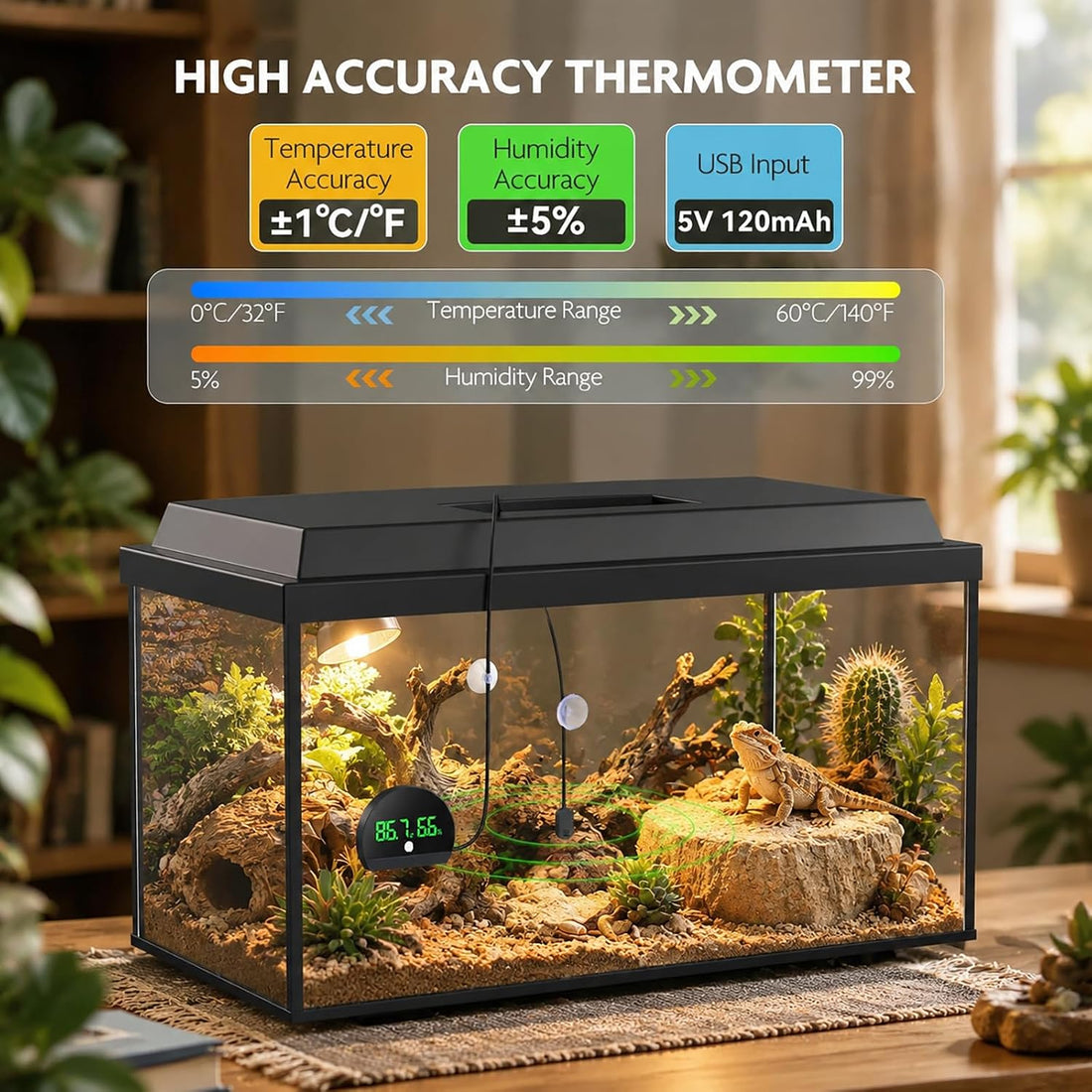 PAIZOO LED Rechargeable Reptile Thermometer Hygrometer Always-on