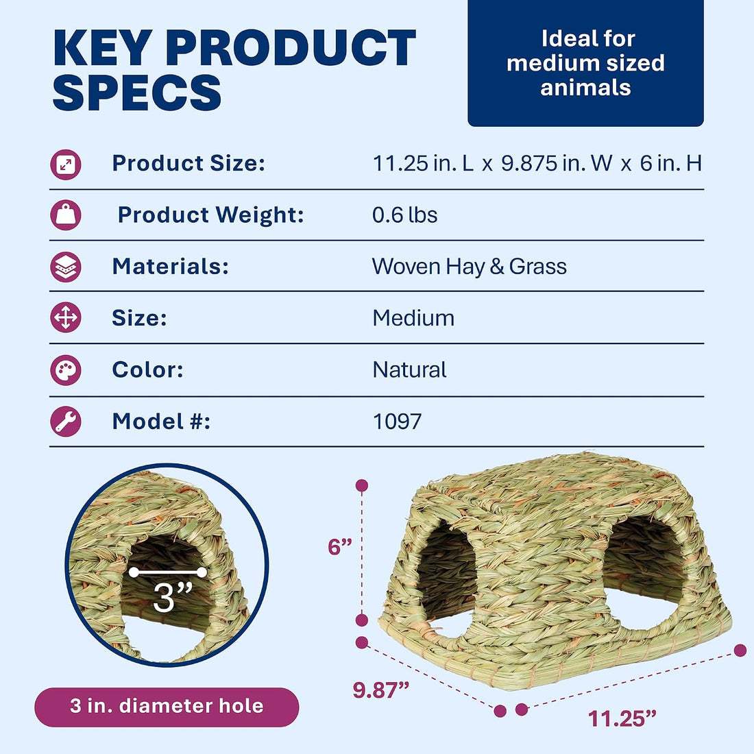 Prevue Pet Products Nature's Hideaway Grass Hut Small Animal Toy