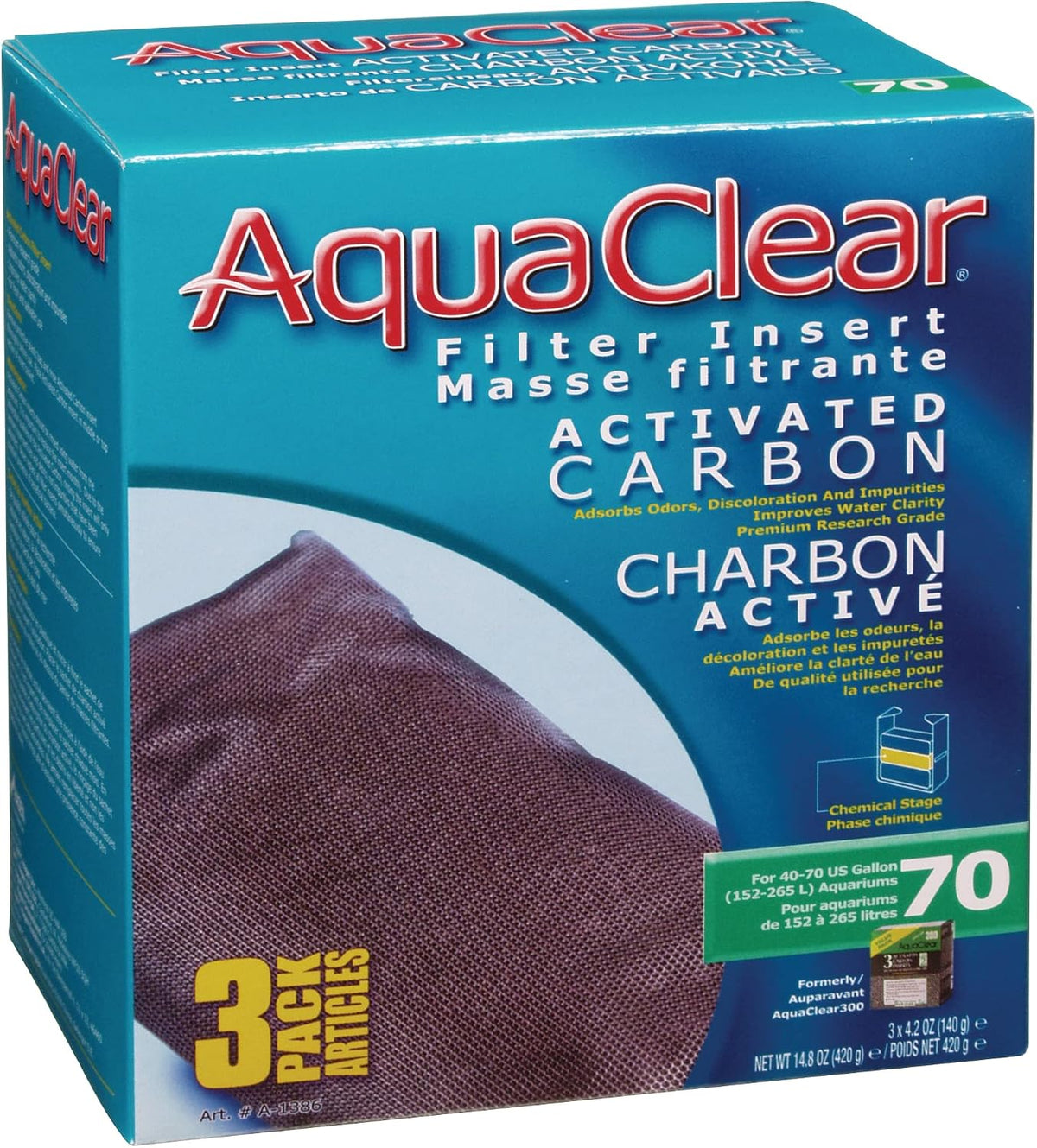 Fluval AquaClear 70 Activated Carbon Inserts, 3-Pack