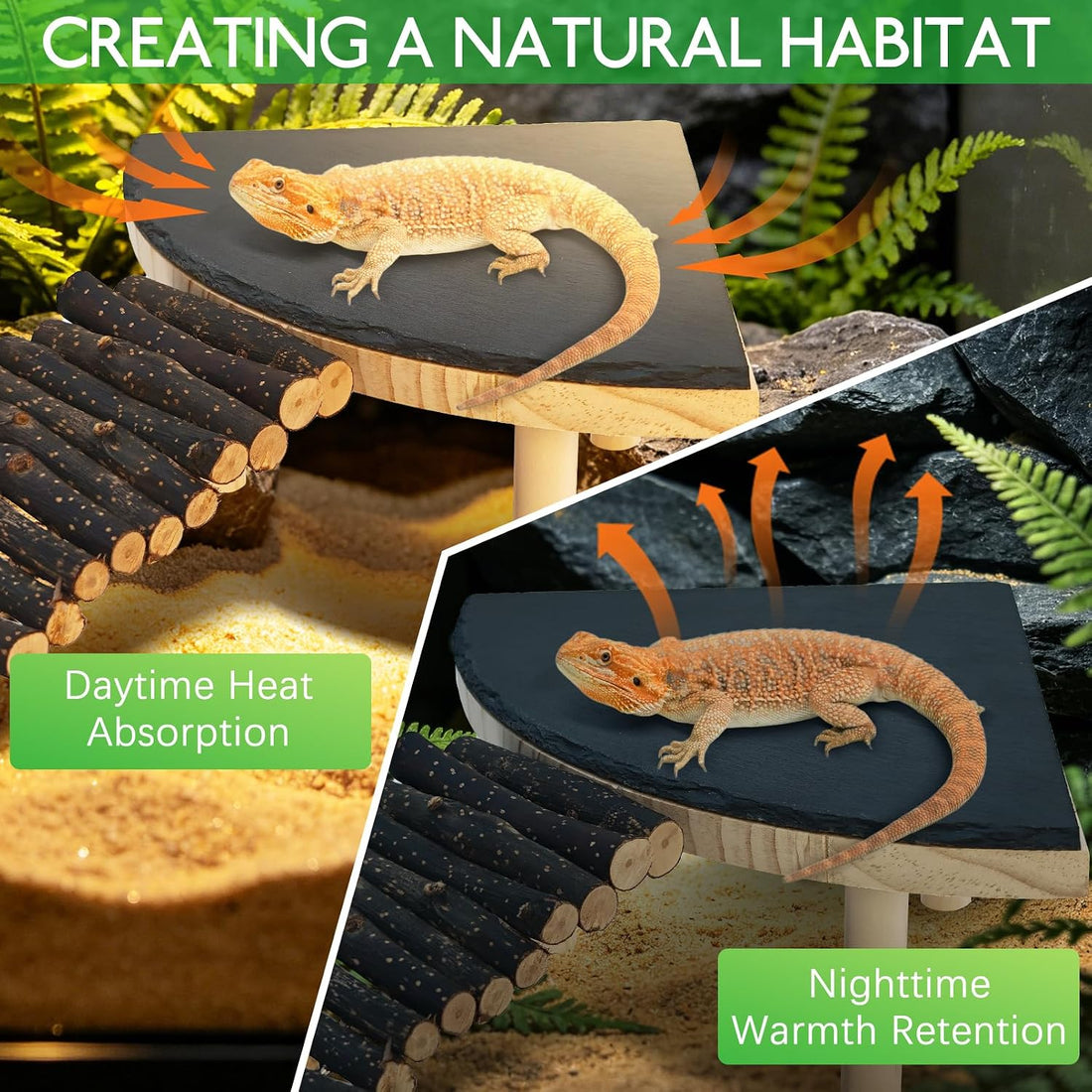 BNOSDM Bearded Dragon Basking Platform Climbing Rocks for Reptiles