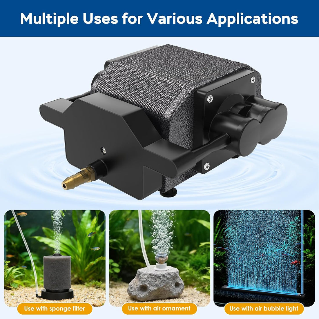 AquaMiracle Quiet Aquarium Air Pump Adjustable Airflow 200/317/475GPH