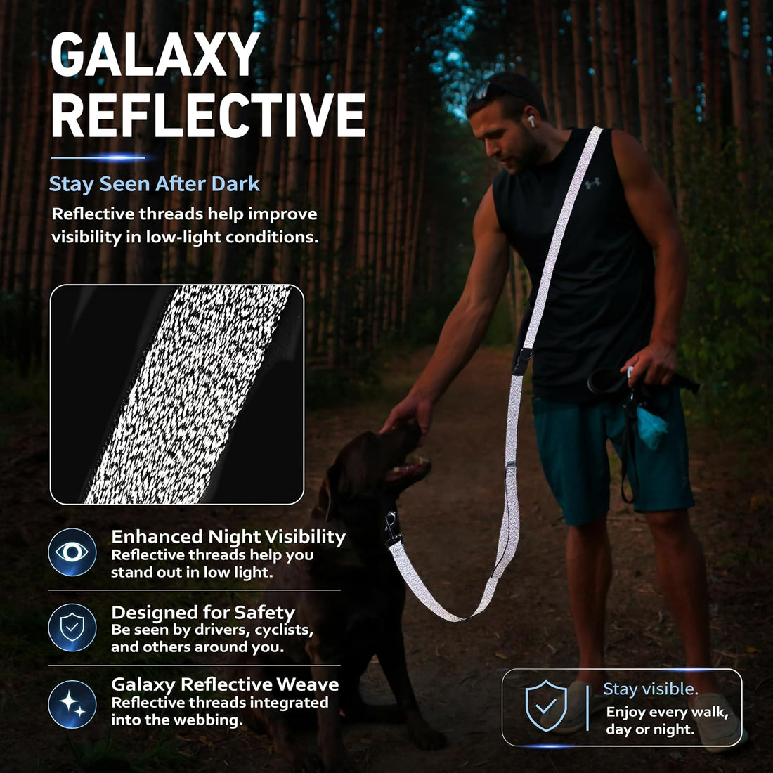 Hands Free Dog Leash,Galaxy Reflective Crossbody Leash
