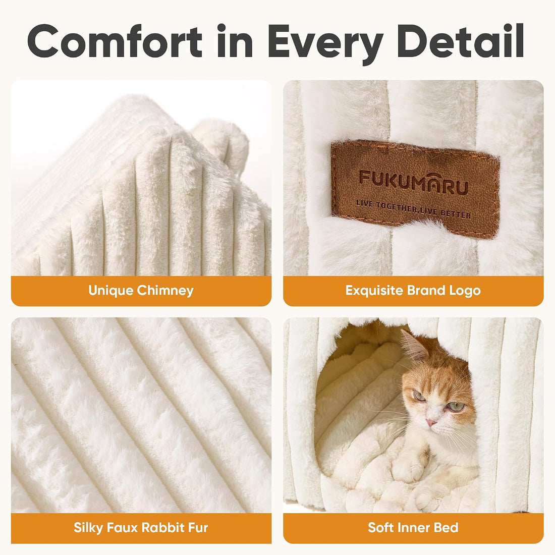 FUKUMARU Cat Bed Cave, Enclosed Washable Covered Dog Bed with Support