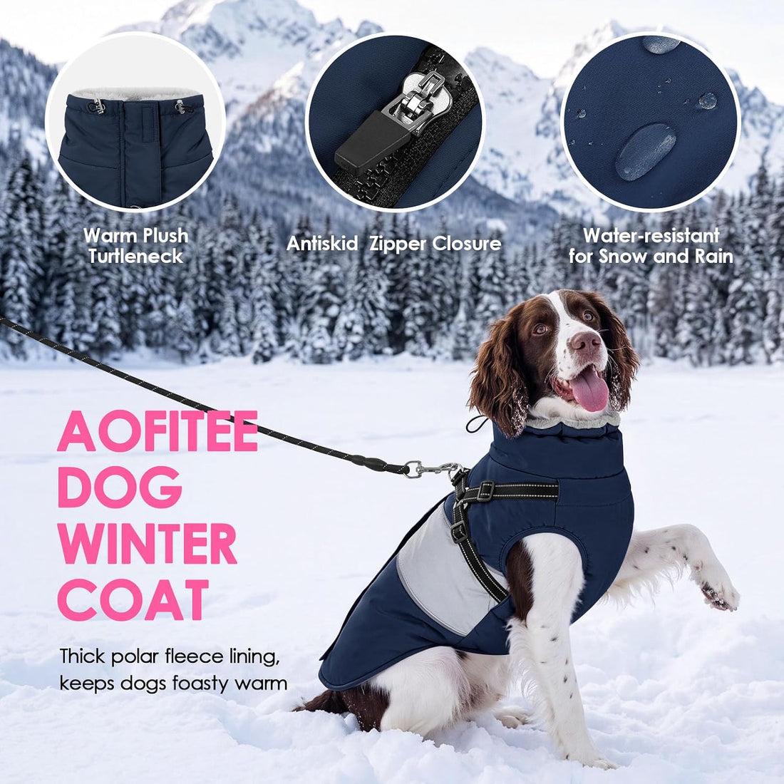 AOFITEE Dog Coat with Harness Waterproof Dog Winter Jacket for Medium