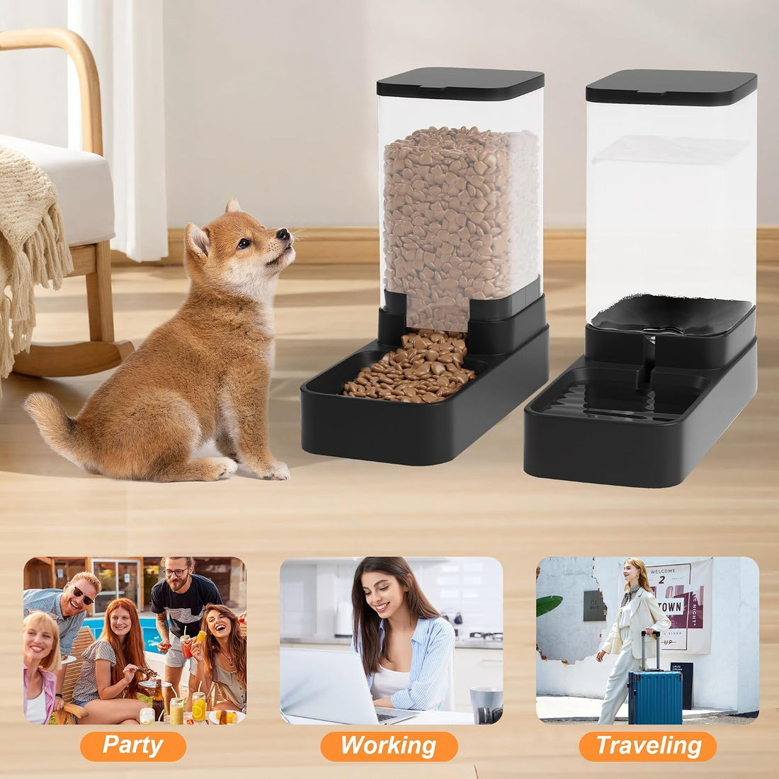 Automatic Cat Feeder and Water Dispenser in Set with Pet Food