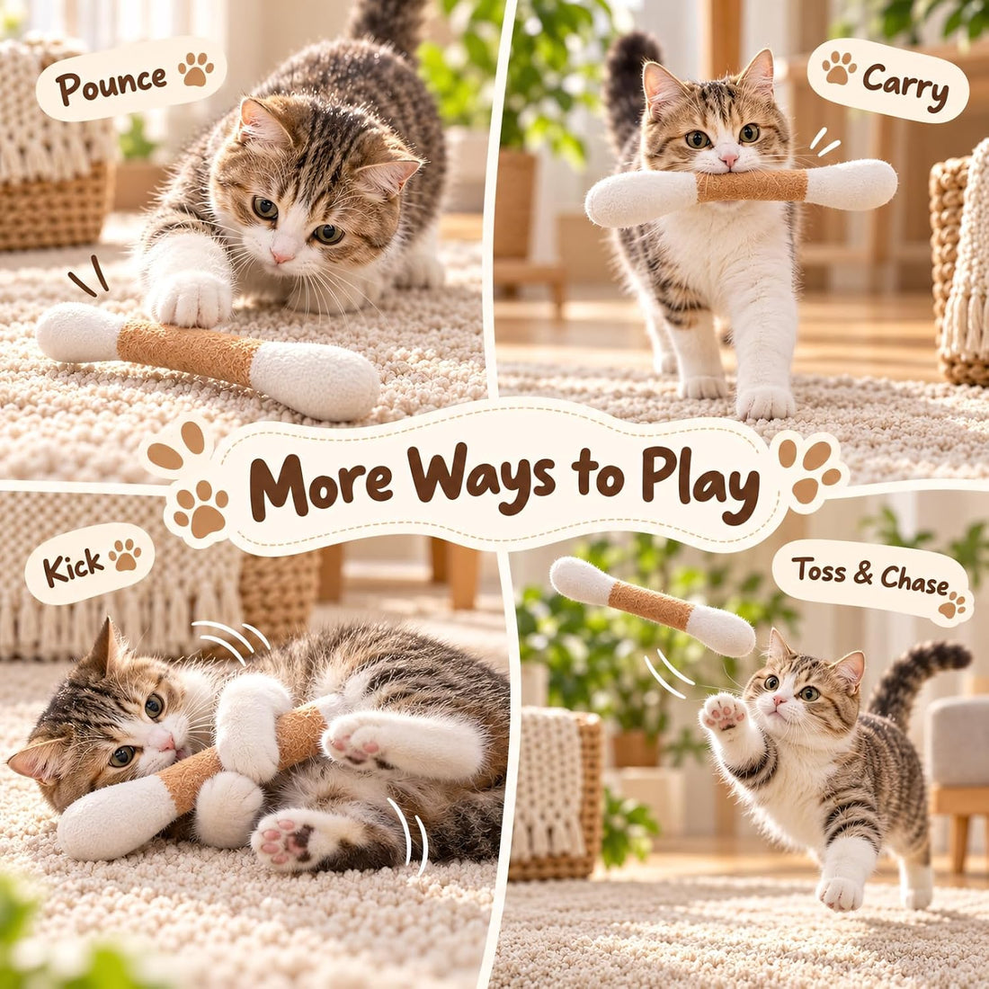 Cat Toys for Indoor Cats, Cotton Swab Cat Toy 3 Pack