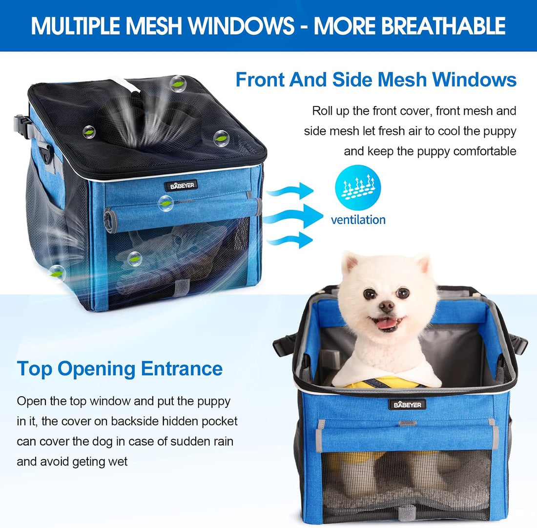 Dog Bike Basket, Soft-Sided Pet Bike Carrier with 4 Mesh Windows