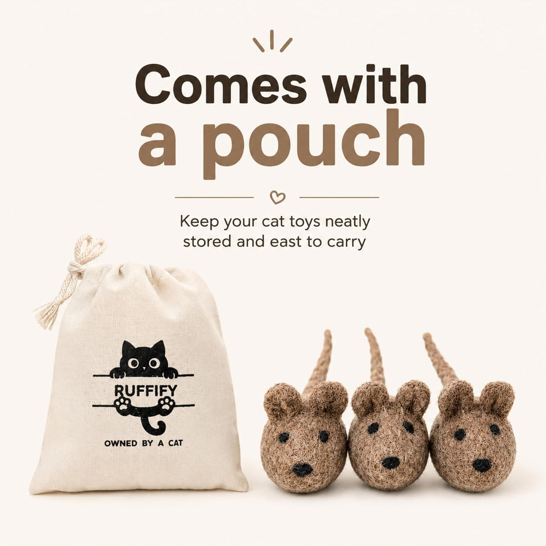 Cat Mice Toy 3 Pack, Felt Mouse Toy for Indoor Cats, No Catnip