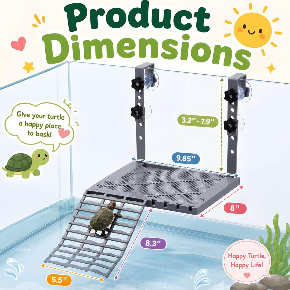 Adjustable Hanging Turtle Basking Platform, Turtle Dock