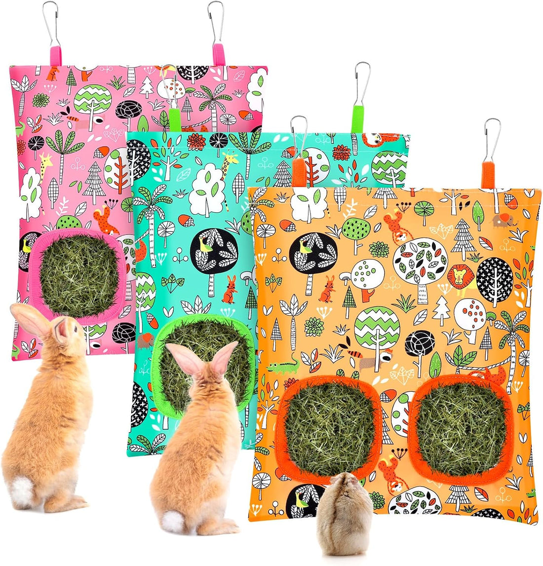 UPINS 3Pack Guinea Pig Hay Feeder Bag,Bunny Rabbit Cage Bag Hanging