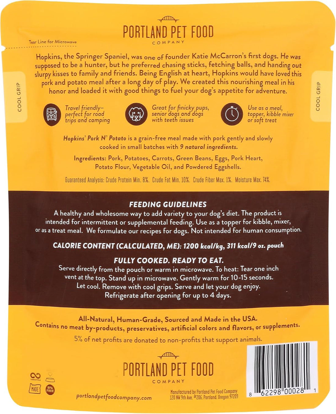 Portland Pet Food Company, Dog Meal Homestyle Hopkins Pork N Potato