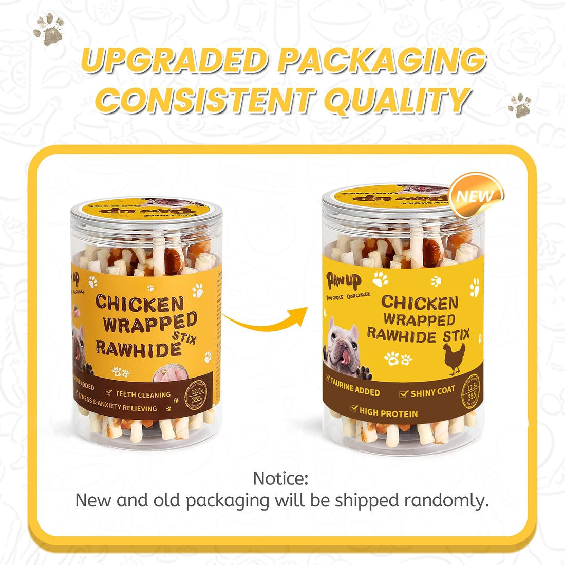 PAWUP Dog Treats Chicken Wrapped Rawhide Sticks Long Lasting Dog Chews