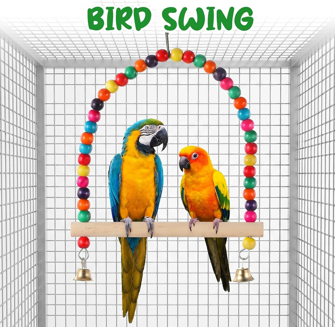 2 Pcs Bird Swing and Rainbow Color 6-Step Bird Ladder for Cage
