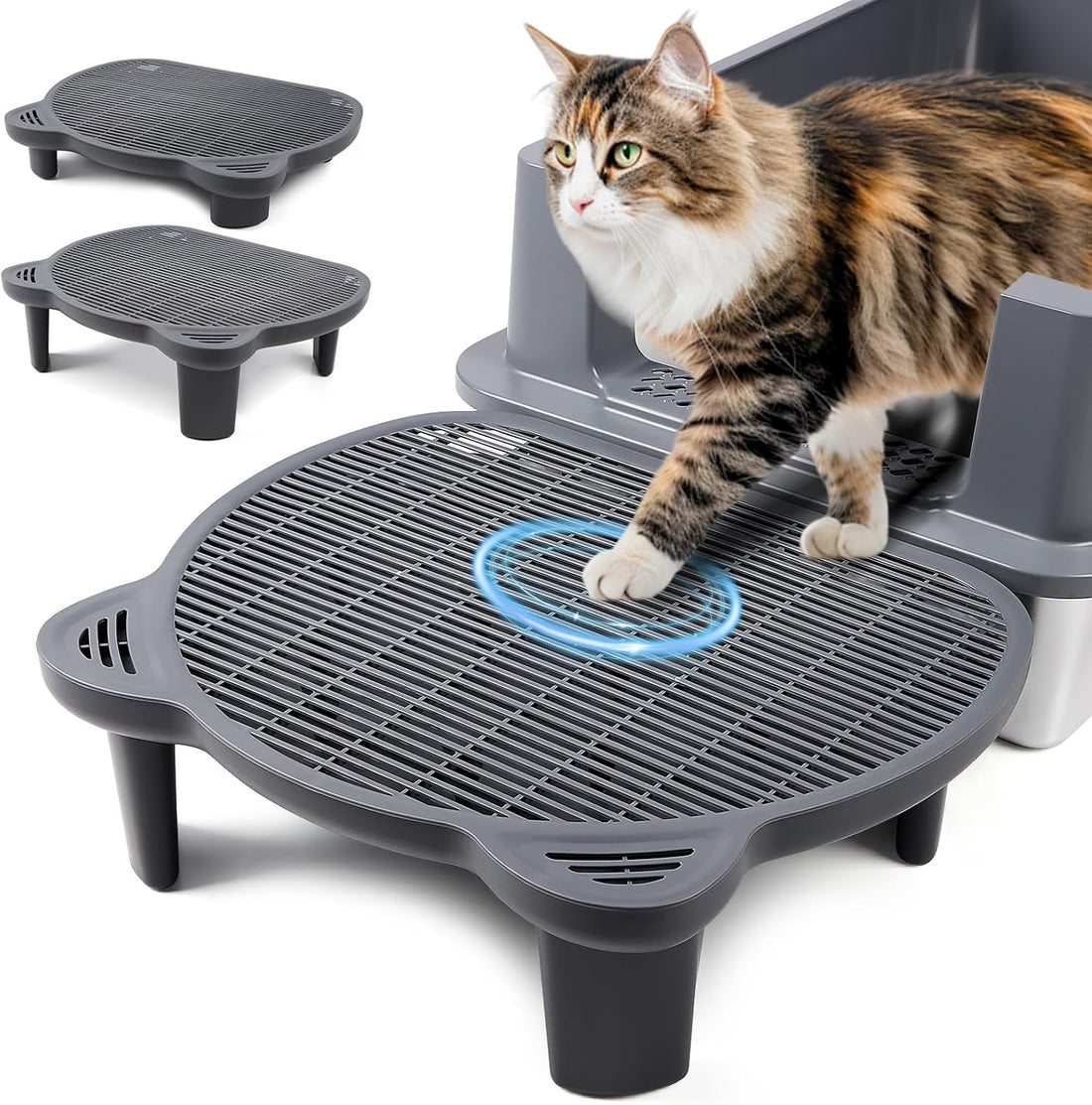 Litter Box Step, Cat Ramp Step Catcher with Filter Function, Grey