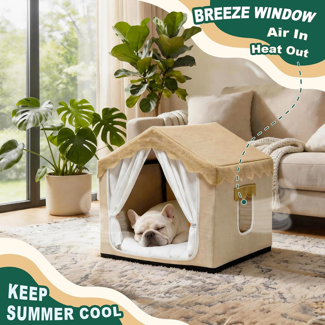 Boho Dog House Indoor, Soft Cozy Dog Cave for Medium & Large Dogs