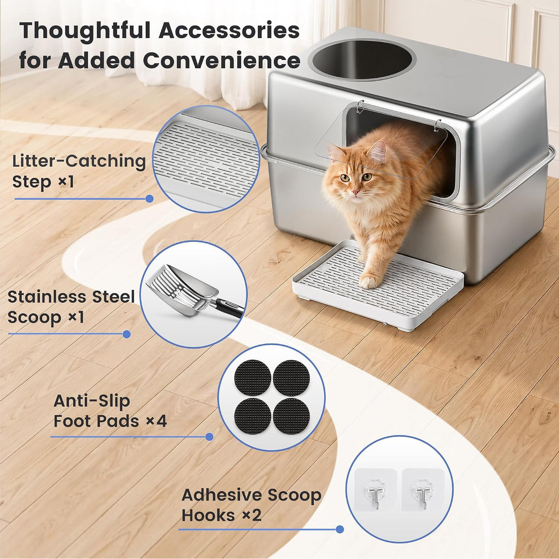 Stainless Steel Litter Box with Lid, Side Entry, 23.1x14.7x15.3 in