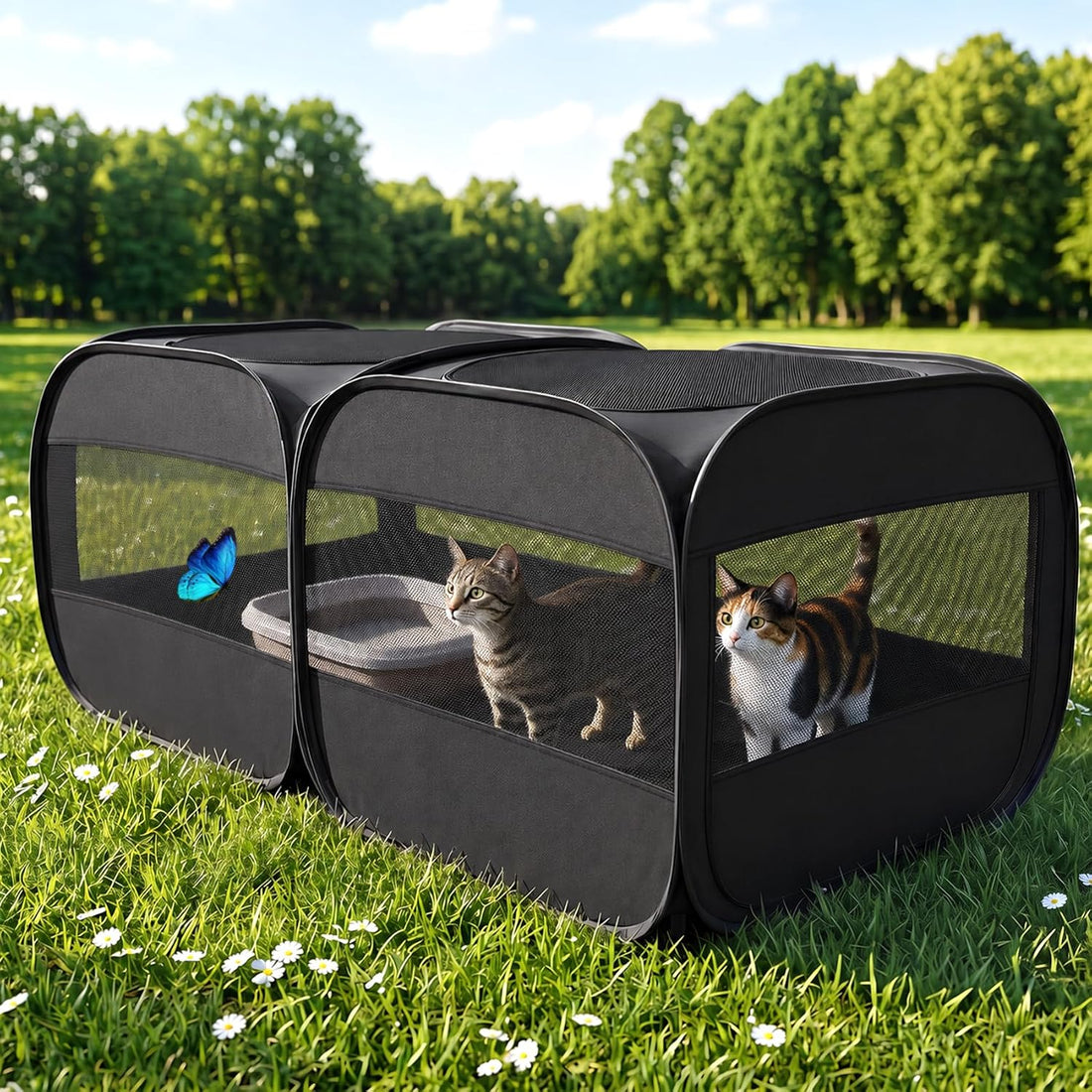 2-in-1 Dog Playpen Portable Cat Playpen, Non-Separable, No Assembly