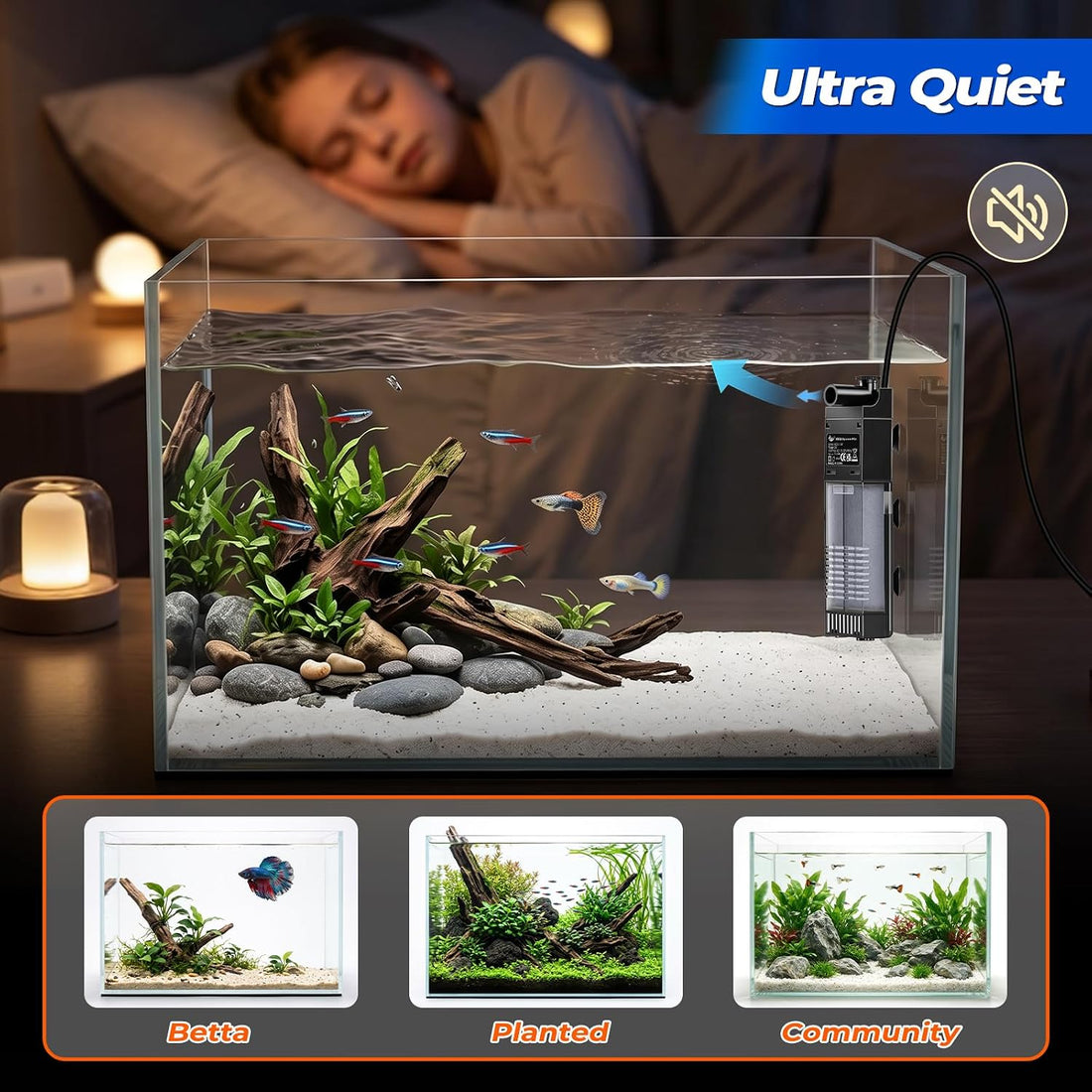 AQQA Aquarium Internal Filter for 2-10 Gallon