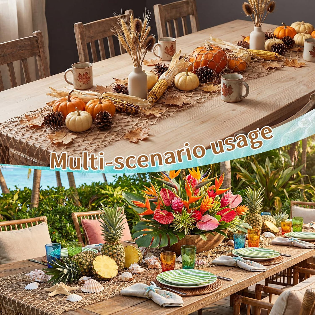 SATINIOR 12 Pcs 12 x 72'' Fishing Net Table Runner Party Decor