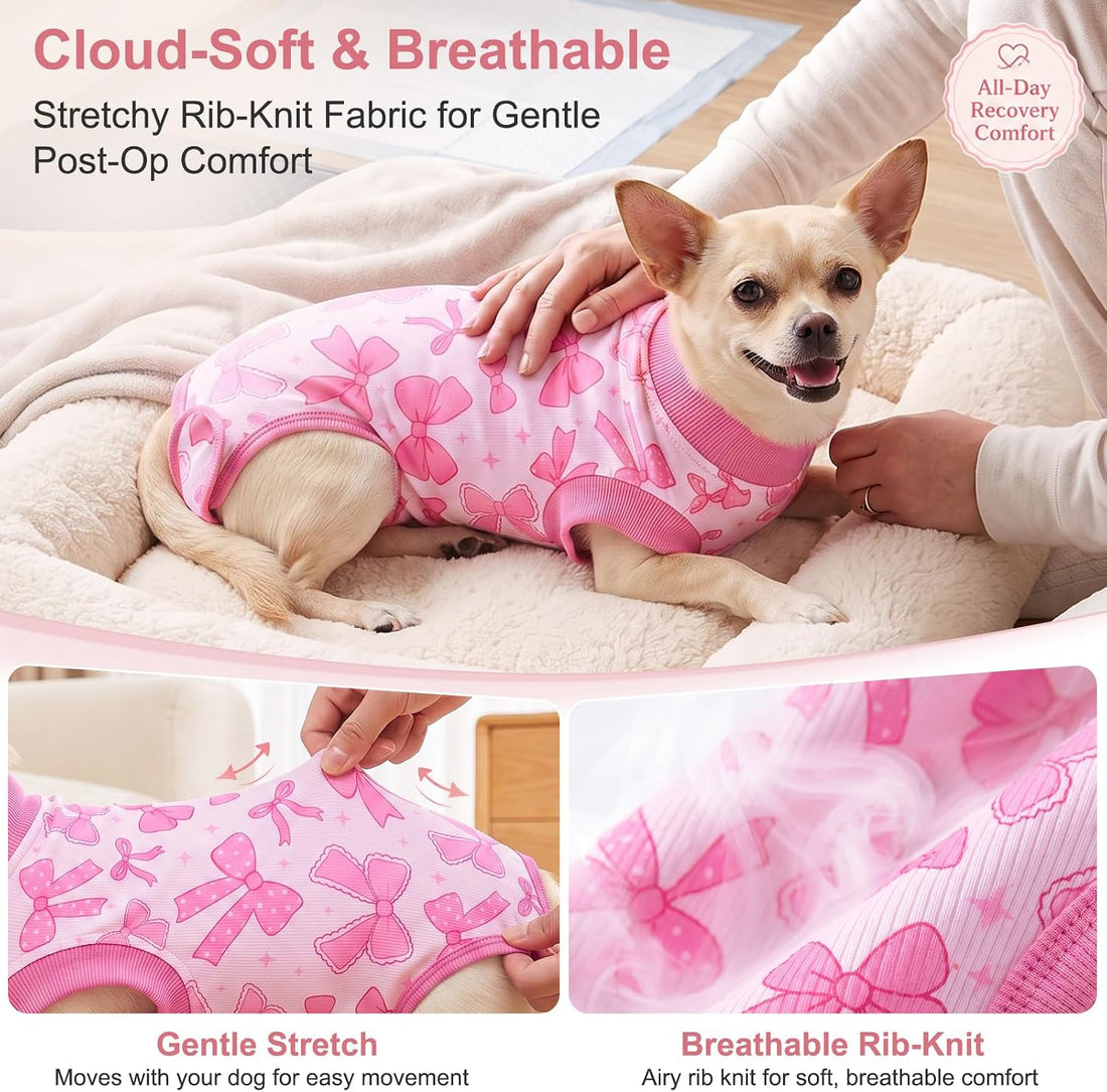 Glittme 2-Pack Ribbed Dog Surgery Recovery Suits for Female Dogs