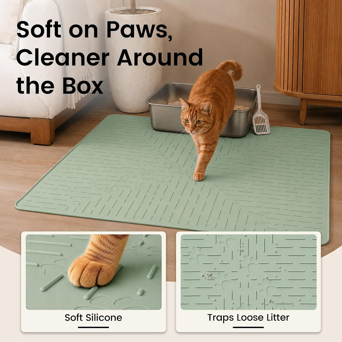 OHMO Cat Litter Mat Large Trapping Mat Premium Silicone Rubber