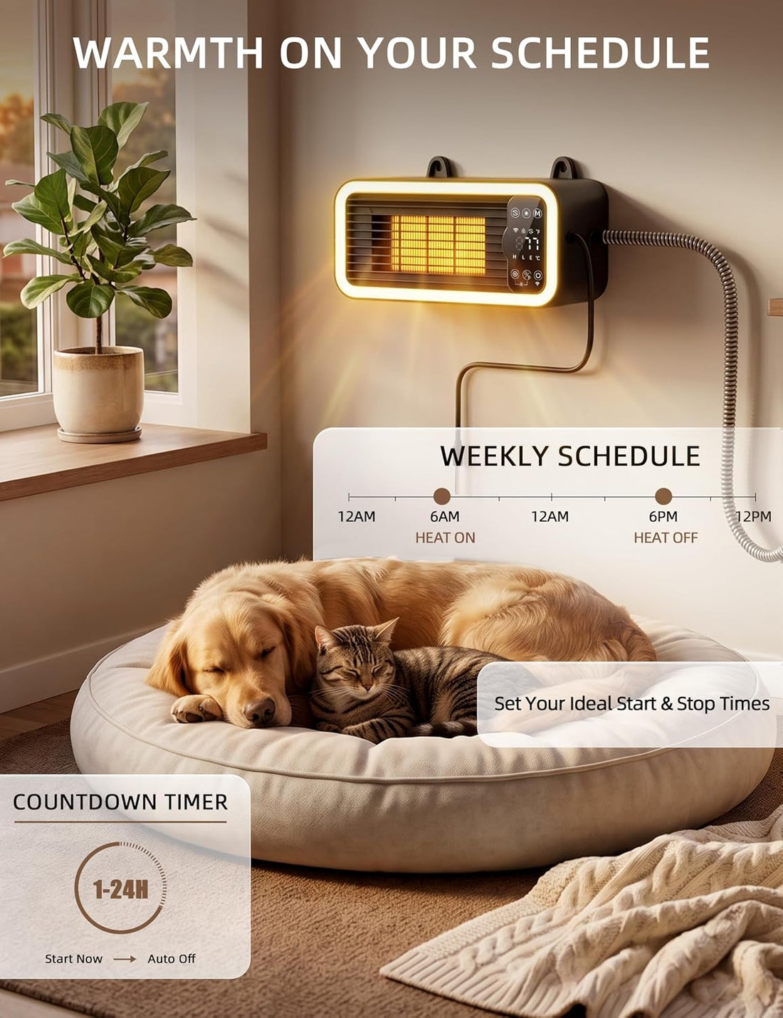 1200W WiFi Dog House Heater for Kennel with Thermostat, App Control