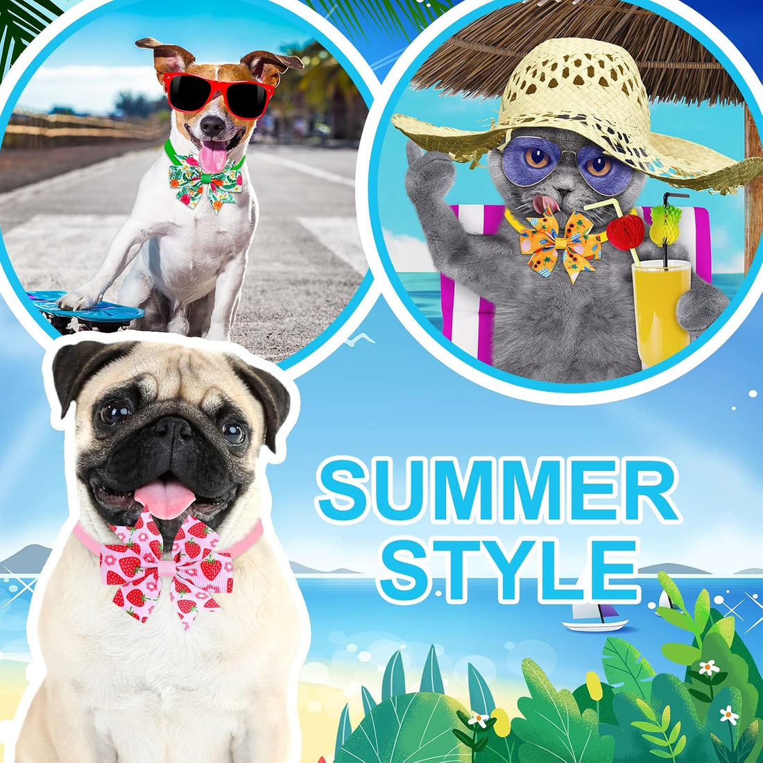 Talltalk 40 Pcs Summer Hawaiian Dog Bow Ties Luau Collar Bows