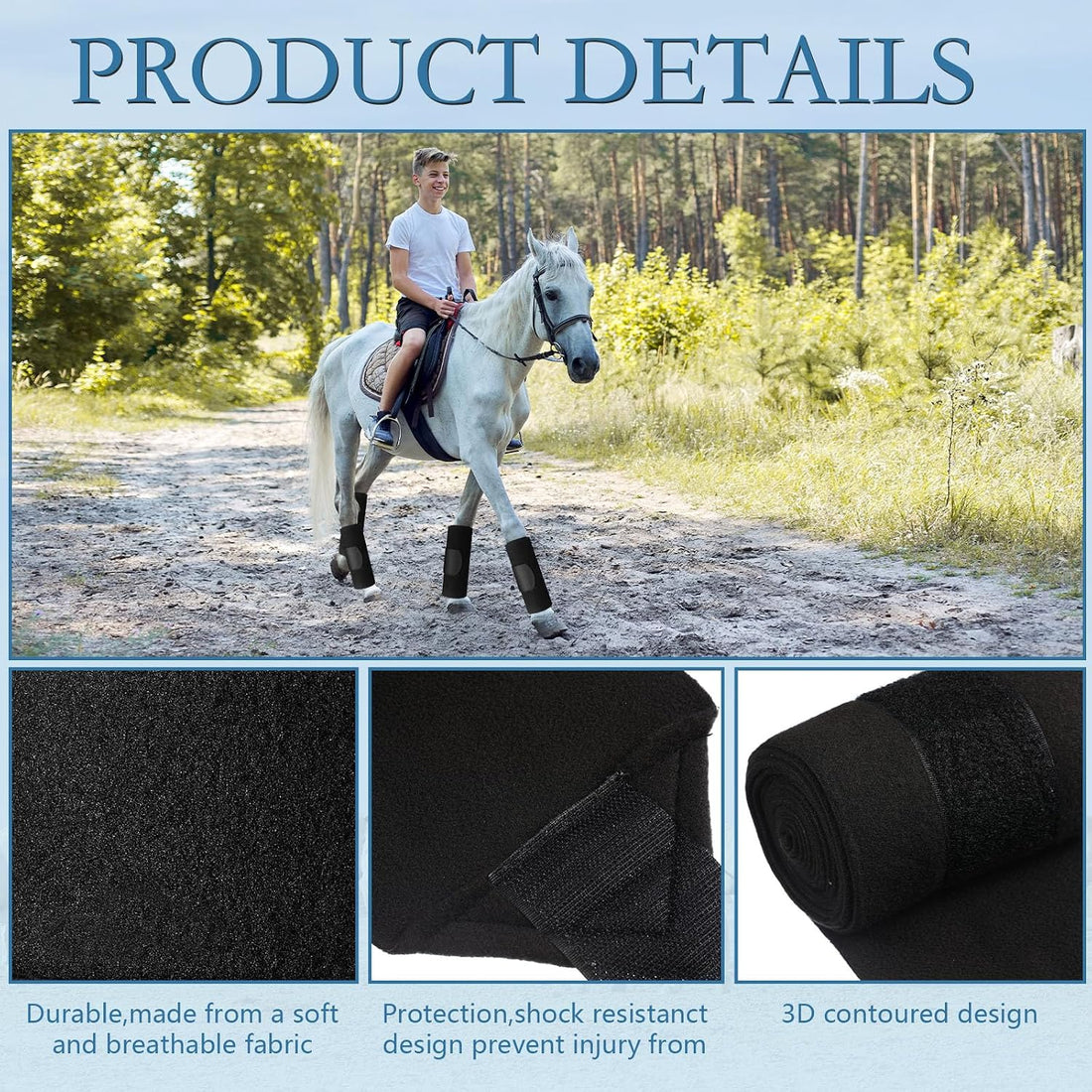 Set of 4 Horse No Bow Bandage 3D Contoured Standing Wrap Bandages