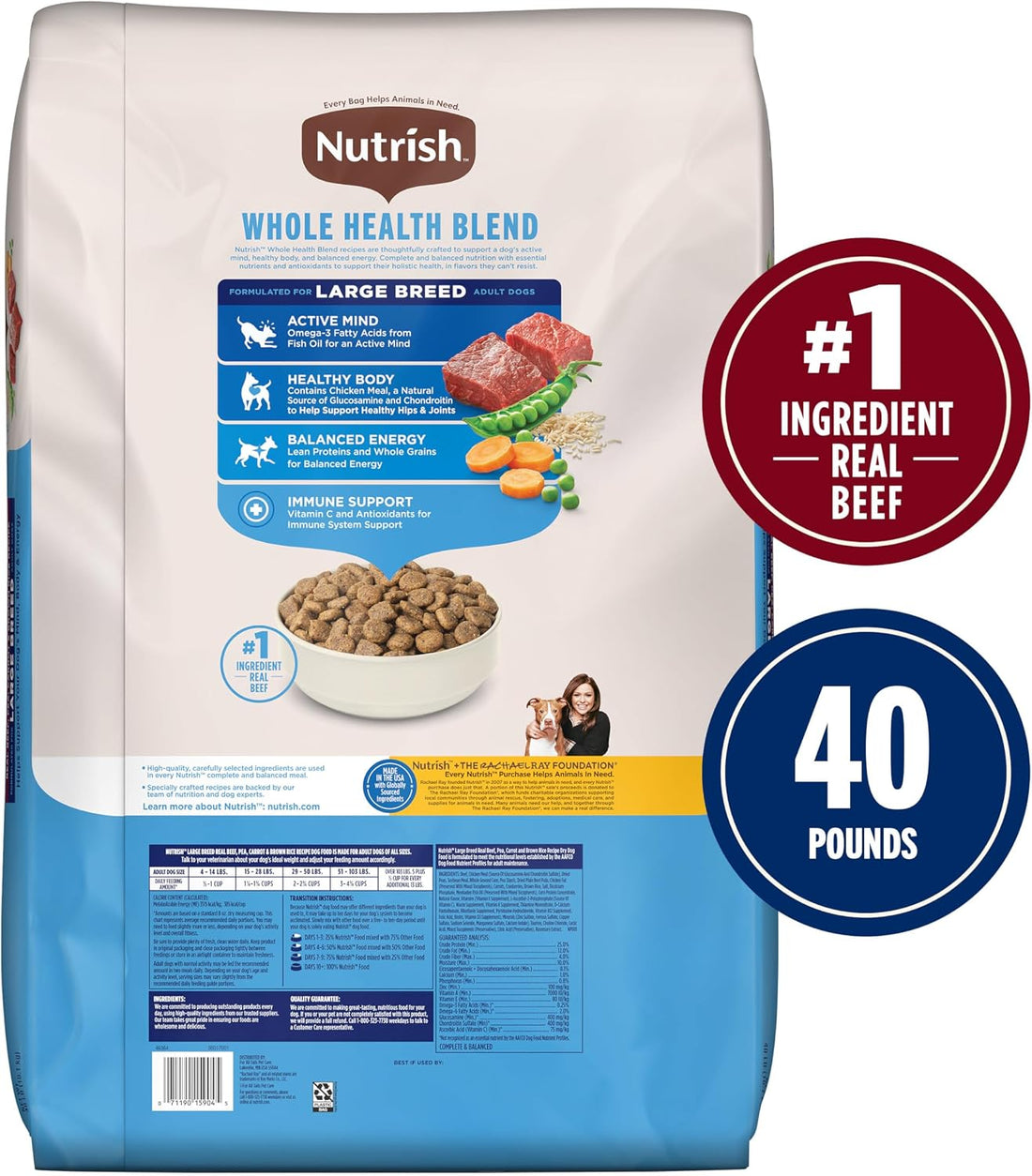 Nutrish Large Breed Dry Dog Food with Beef, 40 lb. Bag (Rachael Ray)