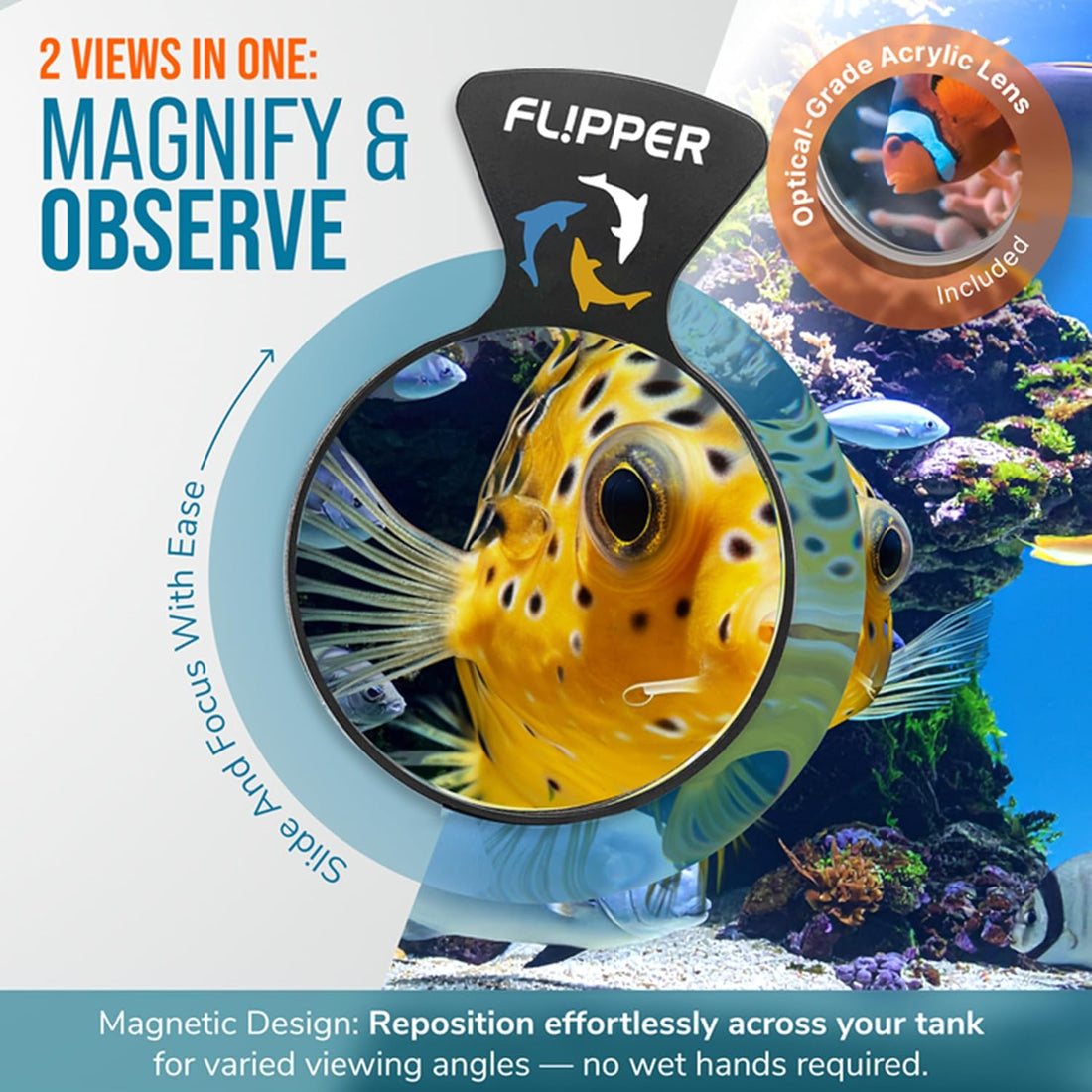Flipper Aquarium Magnifying Glass, DeepSee Magnetic Viewer. 4"