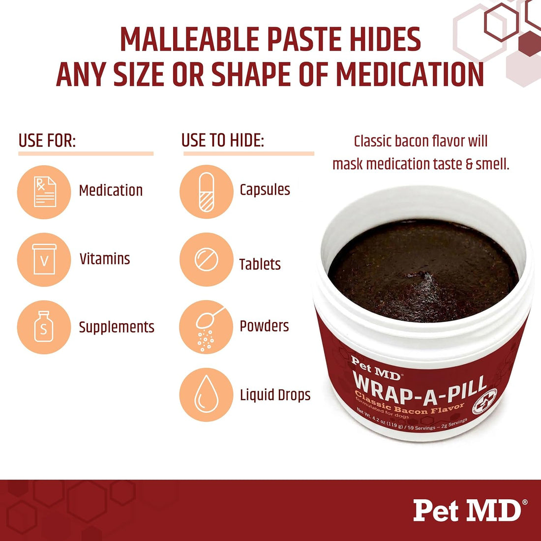 Pet MD Wrap-a-Pill Classic Bacon Pill Paste for Dogs - 4.2oz